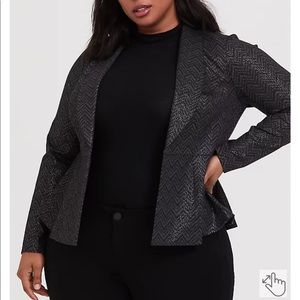 Black Chevron Stretch Peplum Blazer